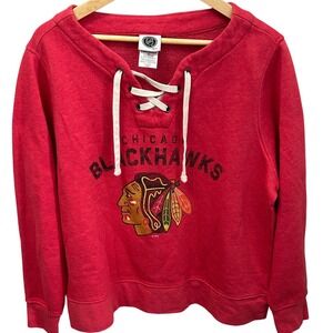 Chicago Blackhawks NHL Women's Lace Up Crewneck Sweatshirt Red XL Official NHL